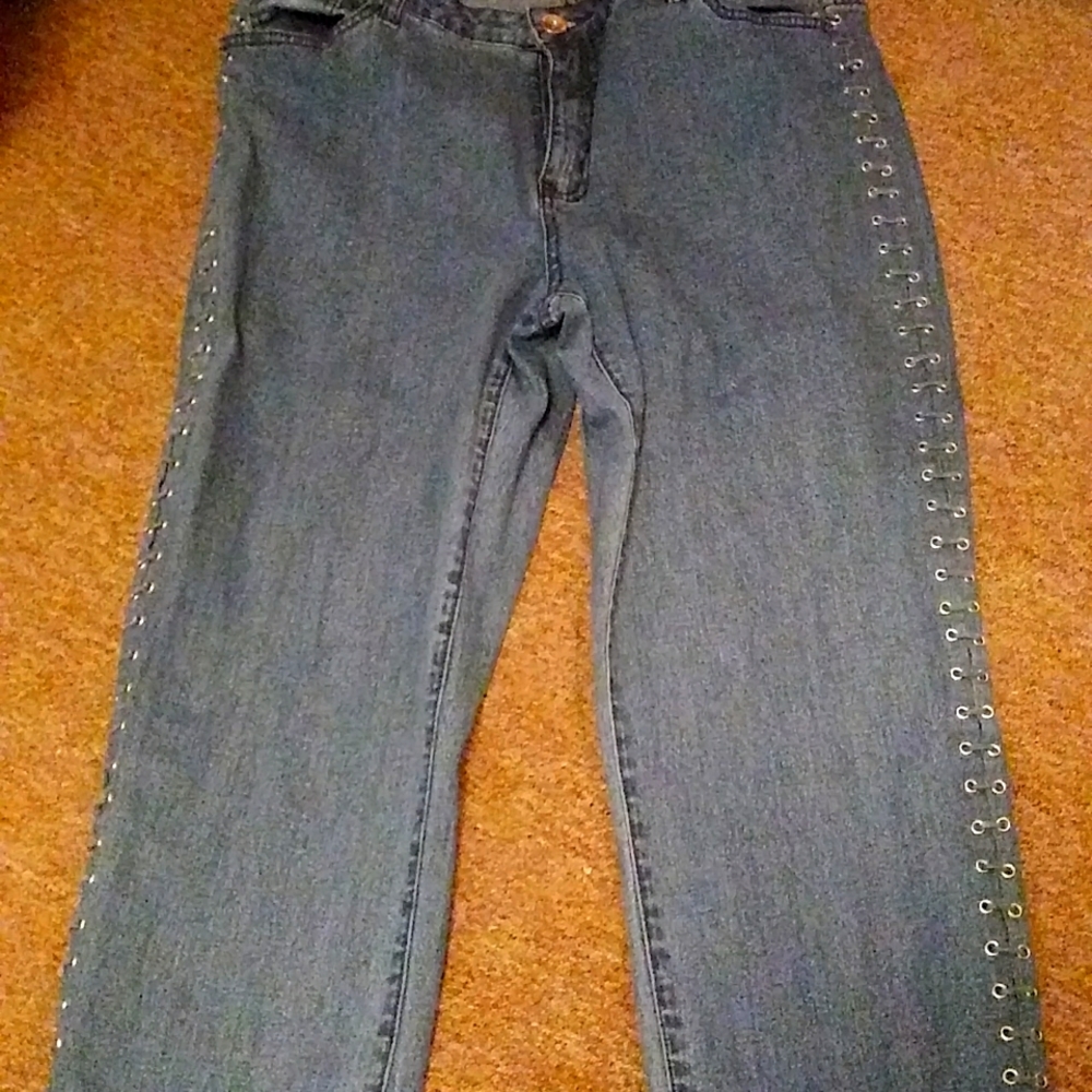 Denim laced up jeans.denim 24/7 brand. Size 14. Straight legs
